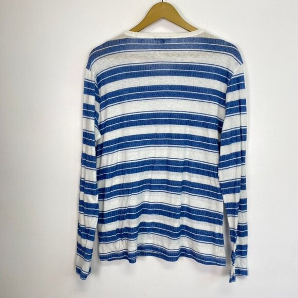 Benson Blue and White Striped Linen Blend Long Sleeve Top - Picture 7 of 8